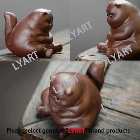 LYART Zisha Tea Pet Cat Bat Kung Fu زخرفة الشاي، لطيف غاضب غير سعيد القط الضفدع مجموعة الملحقات، الديكور لغرفة الشاي مكتب الجدول، هدية عظيمة لصديق محبي الشاي (1.Cat) in Kuwait