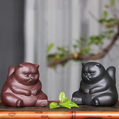 LYART Zisha Tea Pet Cat Bat Kung Fu زخرفة الشاي، لطيف غاضب غير سعيد القط الضفدع مجموعة الملحقات، الديكور لغرفة الشاي مكتب الجدول، هدية عظيمة لصديق محبي الشاي (1.Cat) in Kuwait