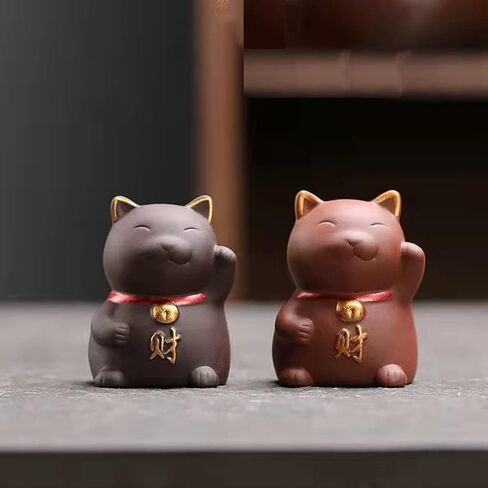 LYART Zisha Tea Pet Cat Bat Kung Fu زخرفة الشاي، لطيف غاضب غير سعيد القط الضفدع مجموعة الملحقات، الديكور لغرفة الشاي مكتب الجدول، هدية عظيمة لصديق محبي الشاي (1.Cat) in Kuwait