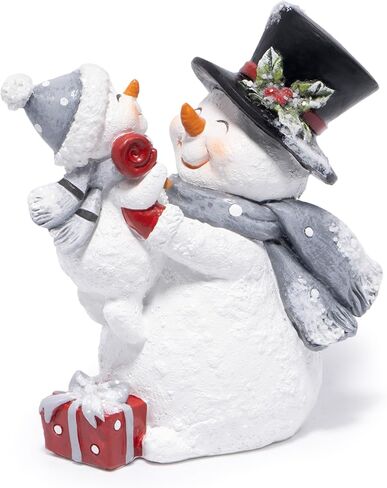 Hodao Christmas Snowman Figurine with Red Scarf Joyful Holding Small Snowman Decorations, Cozy Festival Home Decor for Fireplace, Tabletop, and Living Room (Grey) in Saudi Arabia
