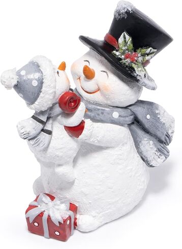 Hodao Christmas Snowman Figurine with Red Scarf Joyful Holding Small Snowman Decorations, Cozy Festival Home Decor for Fireplace, Tabletop, and Living Room (Grey) in Saudi Arabia