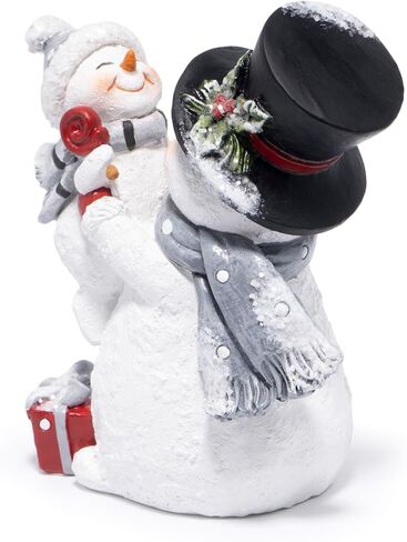 Hodao Christmas Snowman Figurine with Red Scarf Joyful Holding Small Snowman Decorations, Cozy Festival Home Decor for Fireplace, Tabletop, and Living Room (Grey) in Saudi Arabia