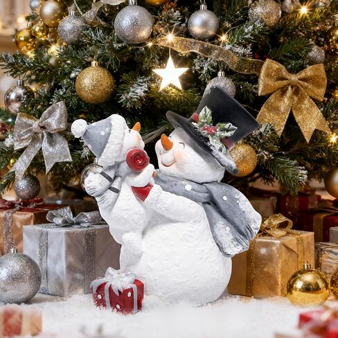 Hodao Christmas Snowman Figurine with Red Scarf Joyful Holding Small Snowman Decorations, Cozy Festival Home Decor for Fireplace, Tabletop, and Living Room (Grey) in Saudi Arabia