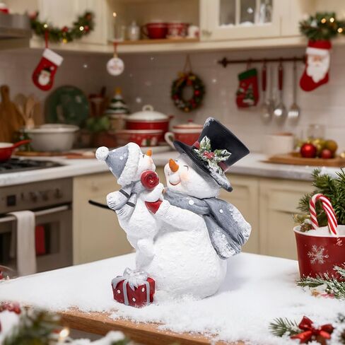 Hodao Christmas Snowman Figurine with Red Scarf Joyful Holding Small Snowman Decorations, Cozy Festival Home Decor for Fireplace, Tabletop, and Living Room (Grey) in Saudi Arabia