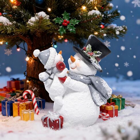 Hodao Christmas Snowman Figurine with Red Scarf Joyful Holding Small Snowman Decorations, Cozy Festival Home Decor for Fireplace, Tabletop, and Living Room (Grey) in Saudi Arabia