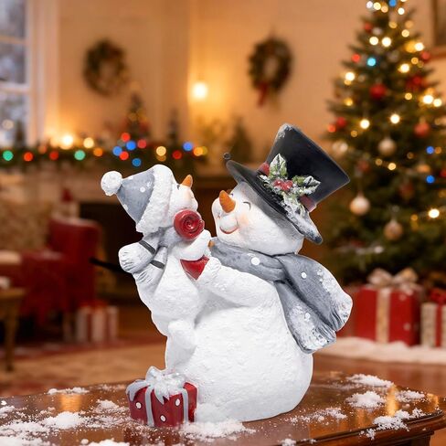 Hodao Christmas Snowman Figurine with Red Scarf Joyful Holding Small Snowman Decorations, Cozy Festival Home Decor for Fireplace, Tabletop, and Living Room (Grey) in Saudi Arabia