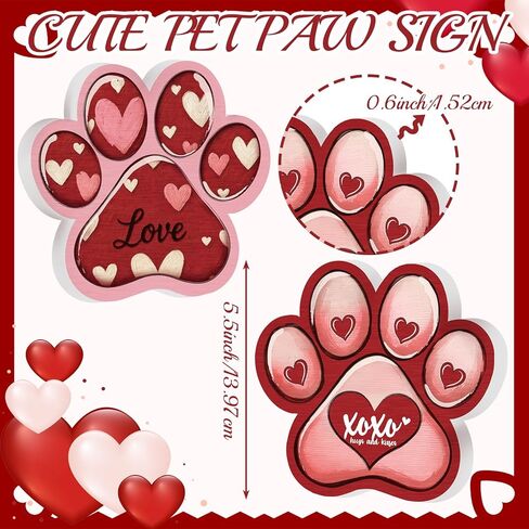 Memorywuu 2 Pcs Valentines Day Table Decorations for Pet Lovers Dog Paw Print Wooden Sign Valentines Love Heart Table Centerpieces for Anniversary Wedding Holiday Gifts Home Shelf Decor in Saudi Arabia