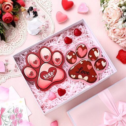 Memorywuu 2 Pcs Valentines Day Table Decorations for Pet Lovers Dog Paw Print Wooden Sign Valentines Love Heart Table Centerpieces for Anniversary Wedding Holiday Gifts Home Shelf Decor in Saudi Arabia