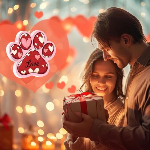 Memorywuu 2 Pcs Valentines Day Table Decorations for Pet Lovers Dog Paw Print Wooden Sign Valentines Love Heart Table Centerpieces for Anniversary Wedding Holiday Gifts Home Shelf Decor in Saudi Arabia