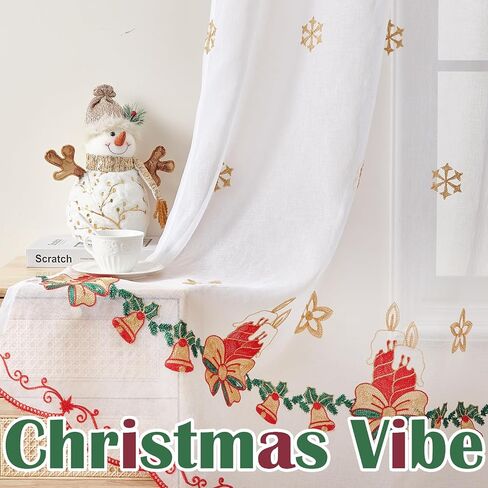White Christmas Snowflake Sheer Curtains for Living Room 84 Inches Long Gold Snowflake Embroidered Christmas Curtains White Holiday Winter Window Drapes for Bedroom Xmas Decor Rod Pocket 2 Panels Set in Saudi Arabia
