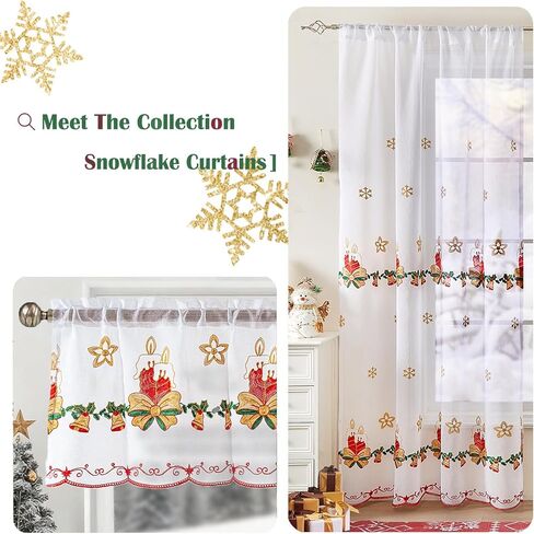White Christmas Snowflake Sheer Curtains for Living Room 84 Inches Long Gold Snowflake Embroidered Christmas Curtains White Holiday Winter Window Drapes for Bedroom Xmas Decor Rod Pocket 2 Panels Set in Saudi Arabia