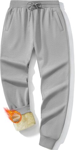 MAGCOMSEN Men's Winter Fleece Lined Pants Sherpa Sweatpants Thermal Warm Heavyweight Joggers Active Pants with 3 Pockets in Saudi Arabia