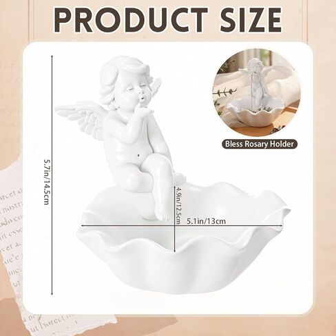 Qinyoung Vintage Catholic Rosary Holder Valentines Christian Gifts for Women Cherub Angel Statue Holy Water Container 5.1" H Jewelry Necklace Ring Holder Religious Home Bedroom Renaissance Decor in Saudi Arabia