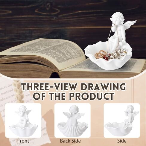 Qinyoung Vintage Catholic Rosary Holder Valentines Christian Gifts for Women Cherub Angel Statue Holy Water Container 5.1" H Jewelry Necklace Ring Holder Religious Home Bedroom Renaissance Decor in Saudi Arabia