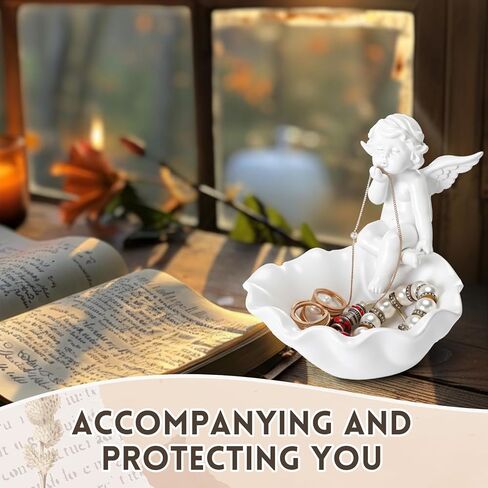 Qinyoung Vintage Catholic Rosary Holder Valentines Christian Gifts for Women Cherub Angel Statue Holy Water Container 5.1" H Jewelry Necklace Ring Holder Religious Home Bedroom Renaissance Decor in Saudi Arabia