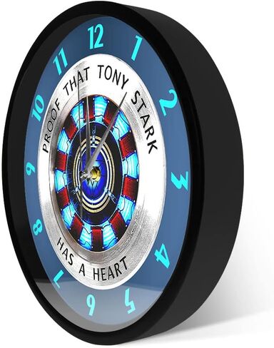 Timethink 12'' Superhero Metal Frame Round Wall Clock Slient Non-Ticking Quartz Battery Operated, Has A Heart Arc Reactor Black Modern Hanging Wall Clock Proof That Tony Stark Movie Decor Wall Art in Saudi Arabia