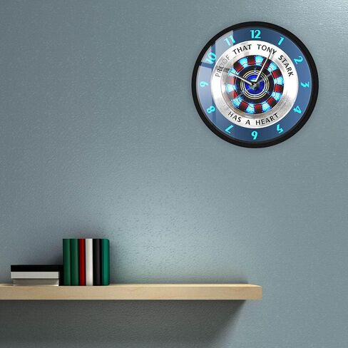 Timethink 12'' Superhero Metal Frame Round Wall Clock Slient Non-Ticking Quartz Battery Operated, Has A Heart Arc Reactor Black Modern Hanging Wall Clock Proof That Tony Stark Movie Decor Wall Art in Saudi Arabia