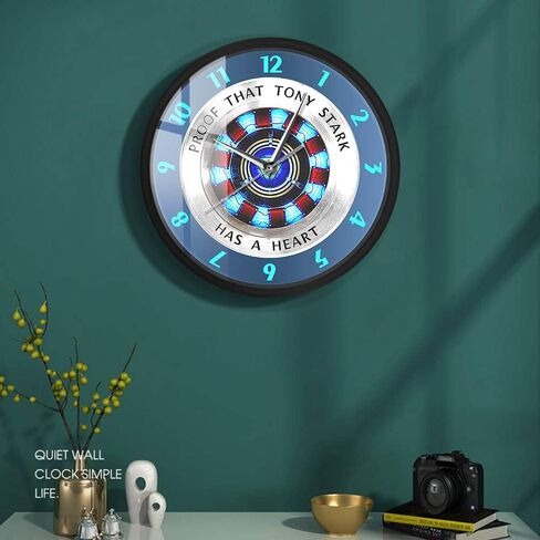 Timethink 12'' Superhero Metal Frame Round Wall Clock Slient Non-Ticking Quartz Battery Operated, Has A Heart Arc Reactor Black Modern Hanging Wall Clock Proof That Tony Stark Movie Decor Wall Art in Saudi Arabia