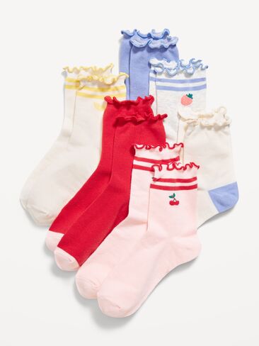 Old Navy Ruffle-Cuff Quarter-Crew Socks 6-Pack for Girls - Fruit Smoothie Pink in Saudi Arabia