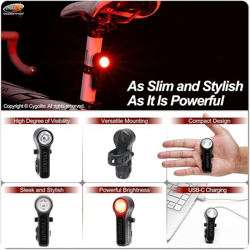 Cygolite Slingshot Endurance 160 Lumen Bicycle Taillight – 7 Night & Daytime Modes– User Adjustable Flash Speeds- Sleek, Compact Design– IP64 Water Resistant– USB-C Rechargeable–Great for Busy Roads in Kuwait
