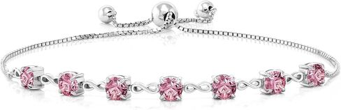 Gem Stone King 925 Sterling Silver Pink Lab Grown Diamond Infinity Links Bracelet For Women (2.52 Cttw, Round 4.5MM, Fully Adjustable Up to 9 Inch) in Saudi Arabia