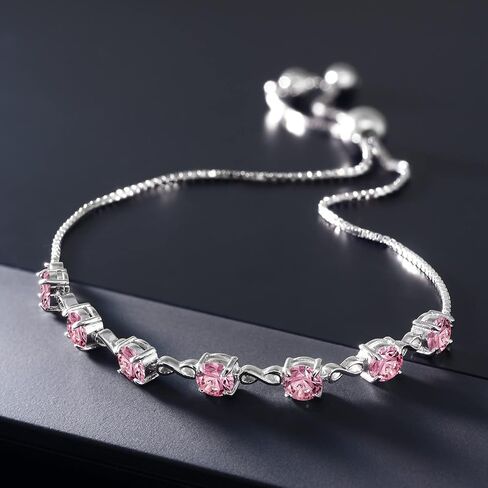 Gem Stone King 925 Sterling Silver Pink Lab Grown Diamond Infinity Links Bracelet For Women (2.52 Cttw, Round 4.5MM, Fully Adjustable Up to 9 Inch) in Saudi Arabia
