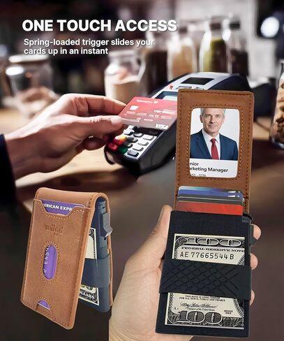 محفظة wiigd للرجال رفيعة ثنائية الطي مع حامل بطاقات منبثق - حجب RFID، حافظة ألومنيوم بسيطة، نافذة لبطاقة الهوية، جيب للعملات المعدنية، محفظة جيب أمامية مع صندوق هدايا (بني) in Saudi Arabia