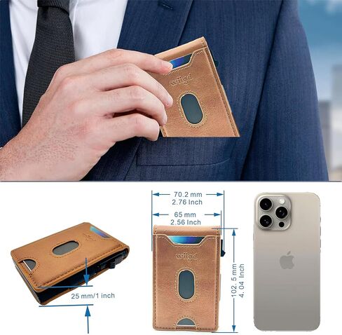 محفظة wiigd للرجال رفيعة ثنائية الطي مع حامل بطاقات منبثق - حجب RFID، حافظة ألومنيوم بسيطة، نافذة لبطاقة الهوية، جيب للعملات المعدنية، محفظة جيب أمامية مع صندوق هدايا (بني) in Saudi Arabia