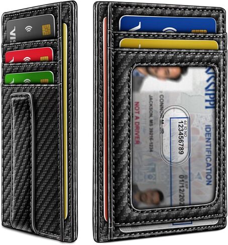 محفظة رجالية، محفظة جلدية رفيعة بمشبك للبطاقات للرجال هدية 8 بطاقات حجب RFID in Saudi Arabia