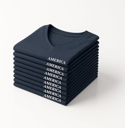 تي شيرت America250 الرسمي ذو الشعار الحديث برقبة على شكل حرف V، أزرق داكن | ملابس تذكارية للاحتفال بالذكرى الـ 250 لتأسيس أمريكا in Kuwait