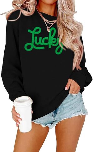 بلوزات نسائية من KIDDAD لعيد القديس باتريك: قميص برسومات شامروك الأيرلندي المحظوظ للعطلات غير الرسمية بلوفر مخطط فضفاض in Kuwait