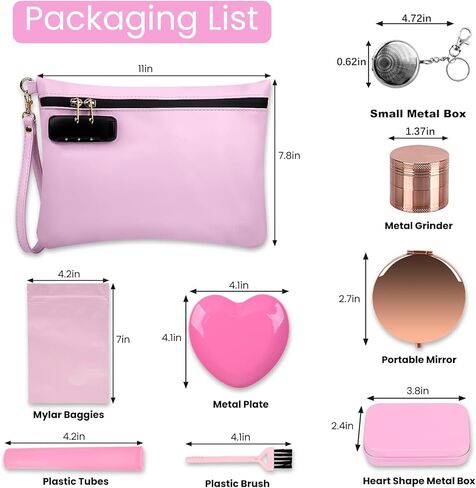 HUONIC PU Leather Cosmetic Bag with 8 PCS Accessories, Medium Size Handy Makeup Pouch with Combination Lock, Travel Money Bag for Women, Great Gifts Ideal (Light Pink) in Saudi Arabia