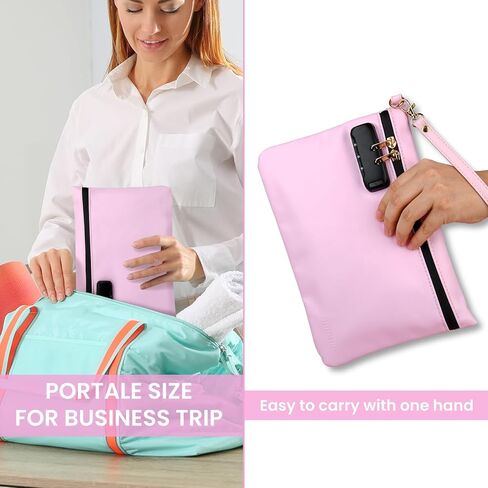 HUONIC PU Leather Cosmetic Bag with 8 PCS Accessories, Medium Size Handy Makeup Pouch with Combination Lock, Travel Money Bag for Women, Great Gifts Ideal (Light Pink) in Saudi Arabia