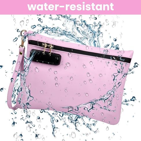HUONIC PU Leather Cosmetic Bag with 8 PCS Accessories, Medium Size Handy Makeup Pouch with Combination Lock, Travel Money Bag for Women, Great Gifts Ideal (Light Pink) in Saudi Arabia