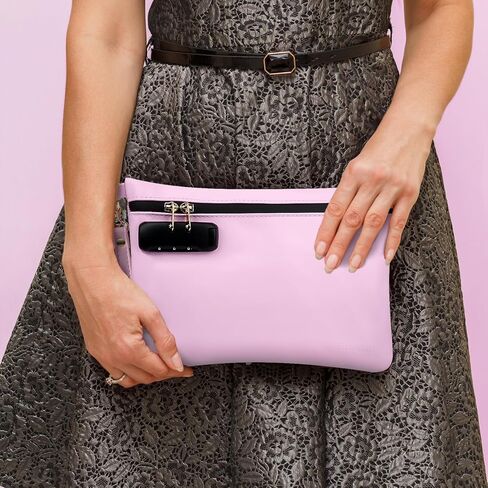 HUONIC PU Leather Cosmetic Bag with 8 PCS Accessories, Medium Size Handy Makeup Pouch with Combination Lock, Travel Money Bag for Women, Great Gifts Ideal (Light Pink) in Saudi Arabia