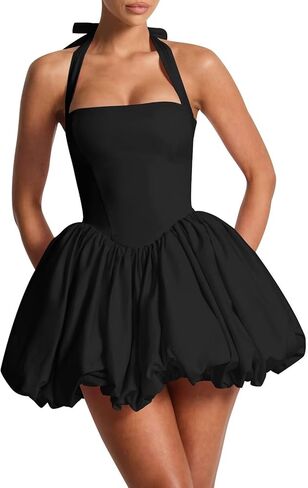 UZN Short Bubble HOCO Dresses for Teens Satin Halter Mini Homecoming Dress A Line Cocktail Party Gowns in Saudi Arabia