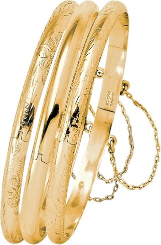 Palm Beach Jewelry PalmBeach Yellow Gold-plated Sterling Silver 3 Piece Set of Etched and Polished Bangle Bracelet (5mm), Box Clasp, 7 inches in Saudi Arabia