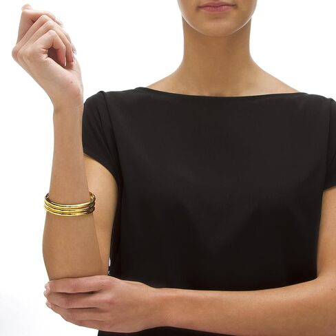 Palm Beach Jewelry PalmBeach Yellow Gold-plated Sterling Silver 3 Piece Set of Etched and Polished Bangle Bracelet (5mm), Box Clasp, 7 inches in Saudi Arabia