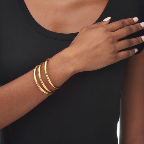 Palm Beach Jewelry PalmBeach Yellow Gold-plated Sterling Silver 3 Piece Set of Etched and Polished Bangle Bracelet (5mm), Box Clasp, 7 inches in Saudi Arabia