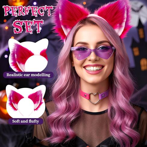 Arrowbash 8 Pcs Halloween Cat Costume Set for Women Cat Costume Accessories Pink Purple Striped Ears Tail Cosplay Halloween Outfit in Saudi Arabia