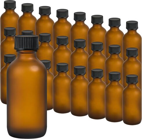 Exlvanto Small Glass Bottles with Lids Boston Round Shot Bottles for Health, Immunity, Ginger Juice, Essential Oils, Potion - Leak Proof Mini Travel Containers (Amber UV, 4oz-24Pack) in Saudi Arabia