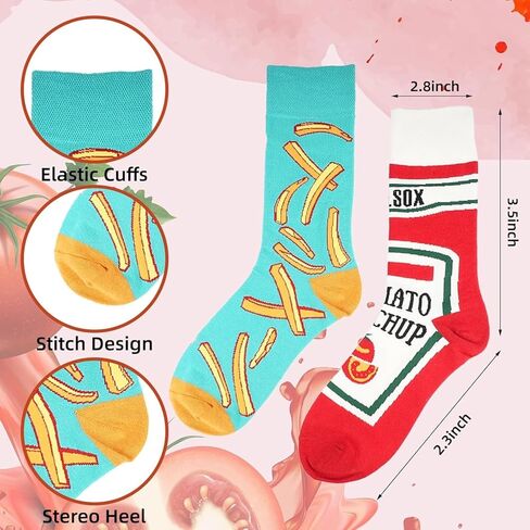 Fun Cotton Mid-Calf Socks - Creative Tomato & French Fry Print Couple Socks with Asymmetric AB Letter Design, Unisex Style in Saudi Arabia