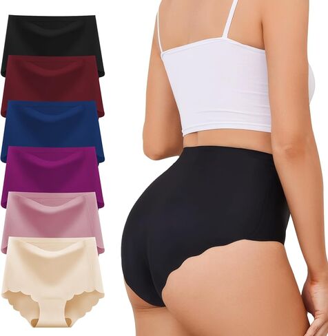 Cozyroam Seamless High Waisted Underwear for Women Wave Edge No Show Bikini Panties Cheeky Underwear 6 Pack in Saudi Arabia