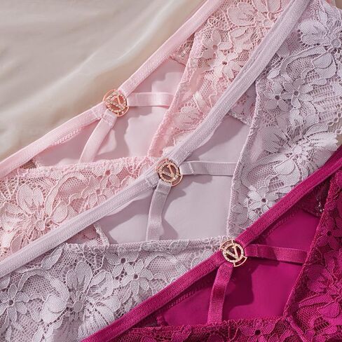 6-Pack Women Lace Floral Thong, Low Rise Seamless Soft Stretch T-Back Underwear, Ladies No Show Breathable Bikini in Saudi Arabia
