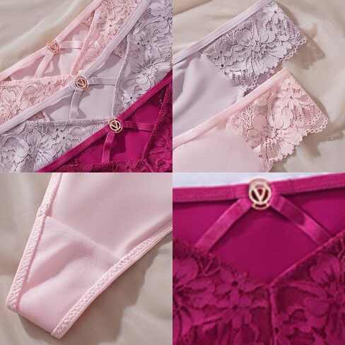 6-Pack Women Lace Floral Thong, Low Rise Seamless Soft Stretch T-Back Underwear, Ladies No Show Breathable Bikini in Saudi Arabia