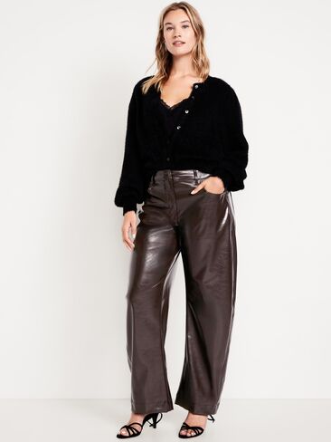 Old Navy High-Waisted Faux-Leather Ankle Barrel Pants - TOPSOIL in Saudi Arabia