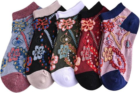 Women's Cute Ankle Socks Floral Cotton Casual Low Cut No Show Sock for Girls 5 Pack in Kuwait