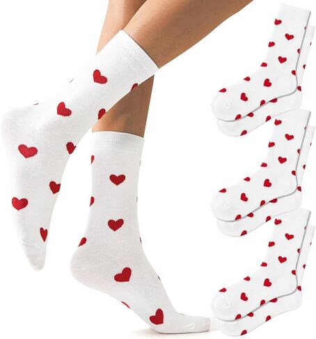 Fszsaa 3 Pairs Cotton Heart Crew Socks for Women/Men Novelty Casual Socks Mid-Calf Hosiery for Valentine’s Day in Saudi Arabia