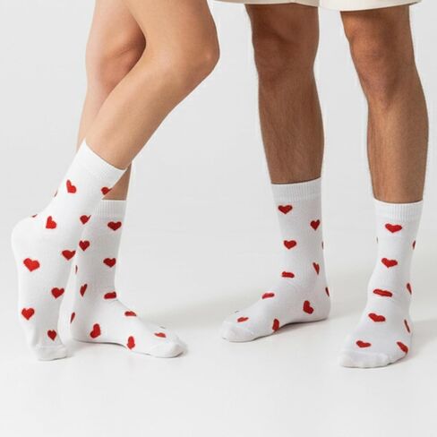 Fszsaa 3 Pairs Cotton Heart Crew Socks for Women/Men Novelty Casual Socks Mid-Calf Hosiery for Valentine’s Day in Saudi Arabia