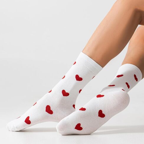 Fszsaa 3 Pairs Cotton Heart Crew Socks for Women/Men Novelty Casual Socks Mid-Calf Hosiery for Valentine’s Day in Saudi Arabia